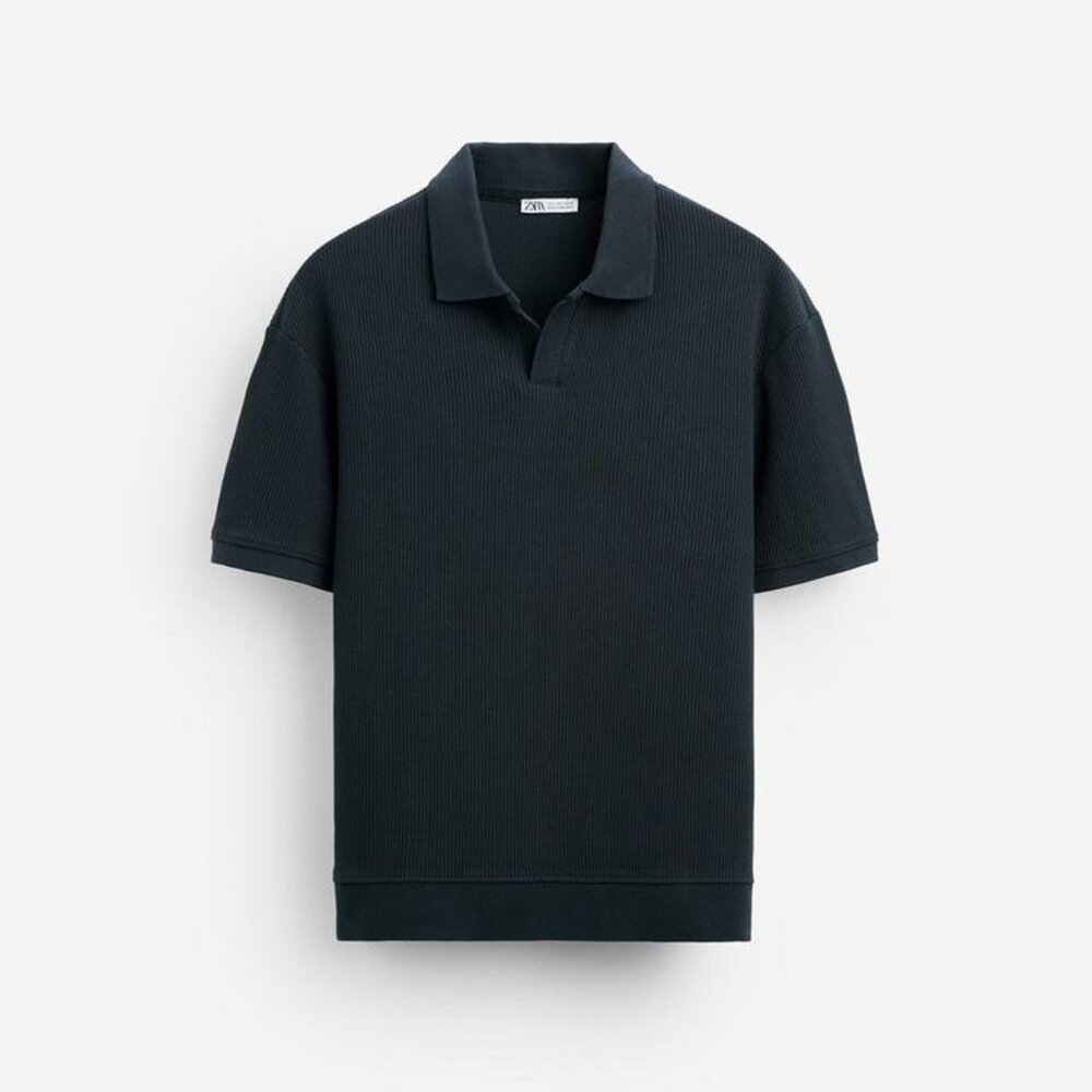 Zara rib structured polo Navy blue